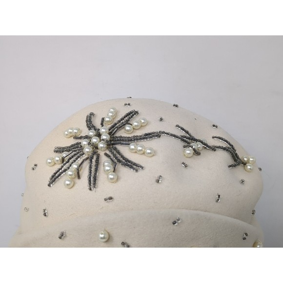 Vintage Hat 1950s Helen Hale Glenover Wool Henry Pollak Cocktail Caplet Beaded - Picture 5 of 10